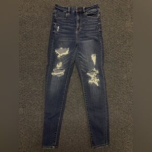 American Eagle Outfitters Dark Blue Distressed Skinny Jeans